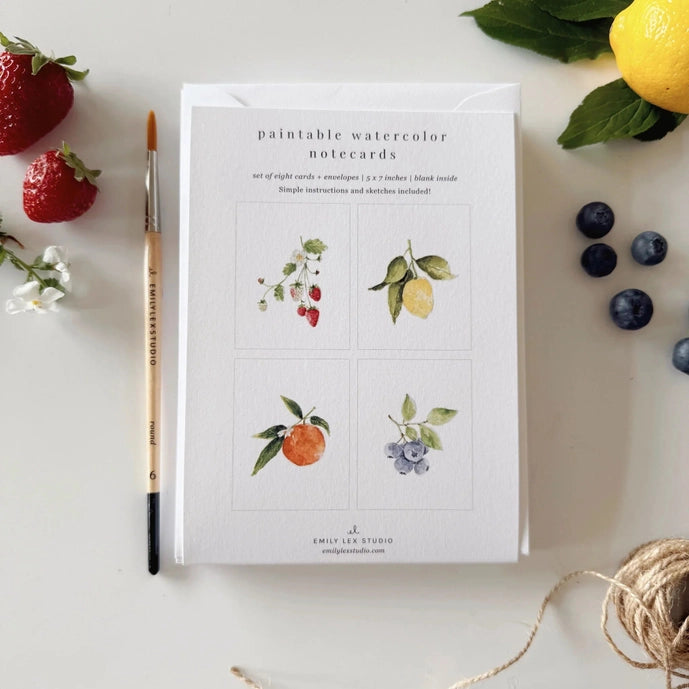 Fruit Paintable Watercolor Notecard Set - Emily Lex Studio