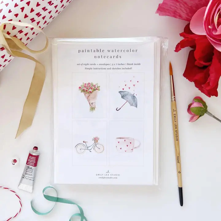 Love Sweet Love Paintable Watercolor Notecard Set - Emily Lex Studio
