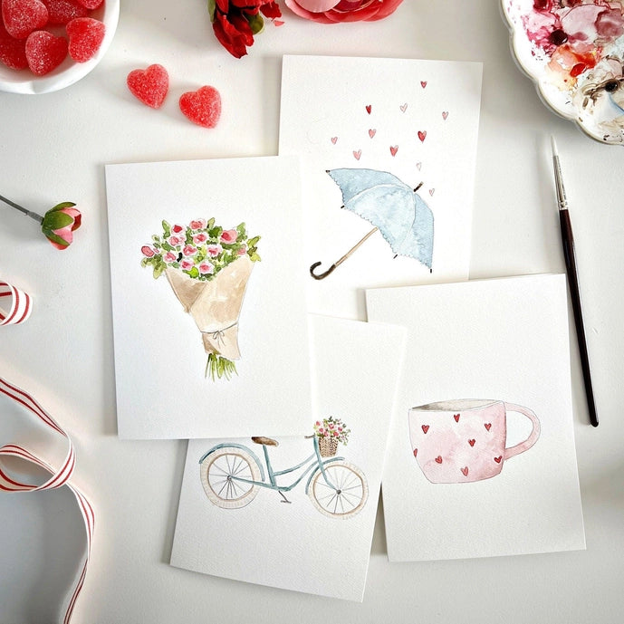Love Sweet Love Paintable Watercolor Notecard Set - Emily Lex Studio