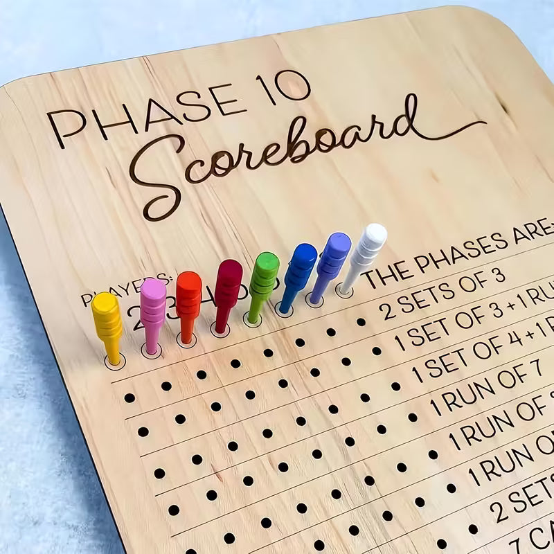 Phase 10 Wooden Scoreboard