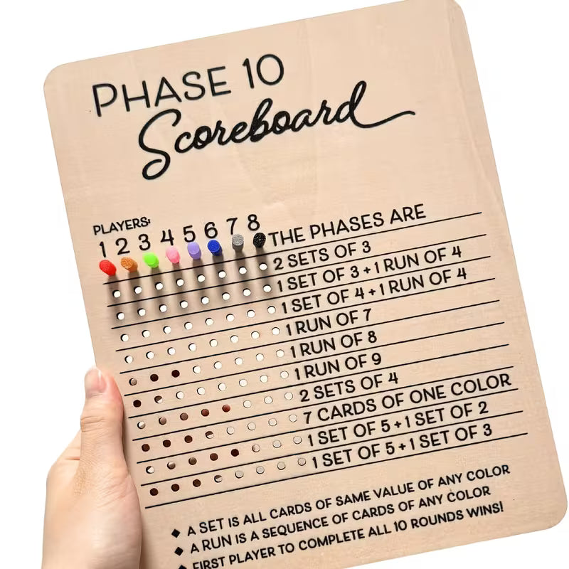 Phase 10 Wooden Scoreboard